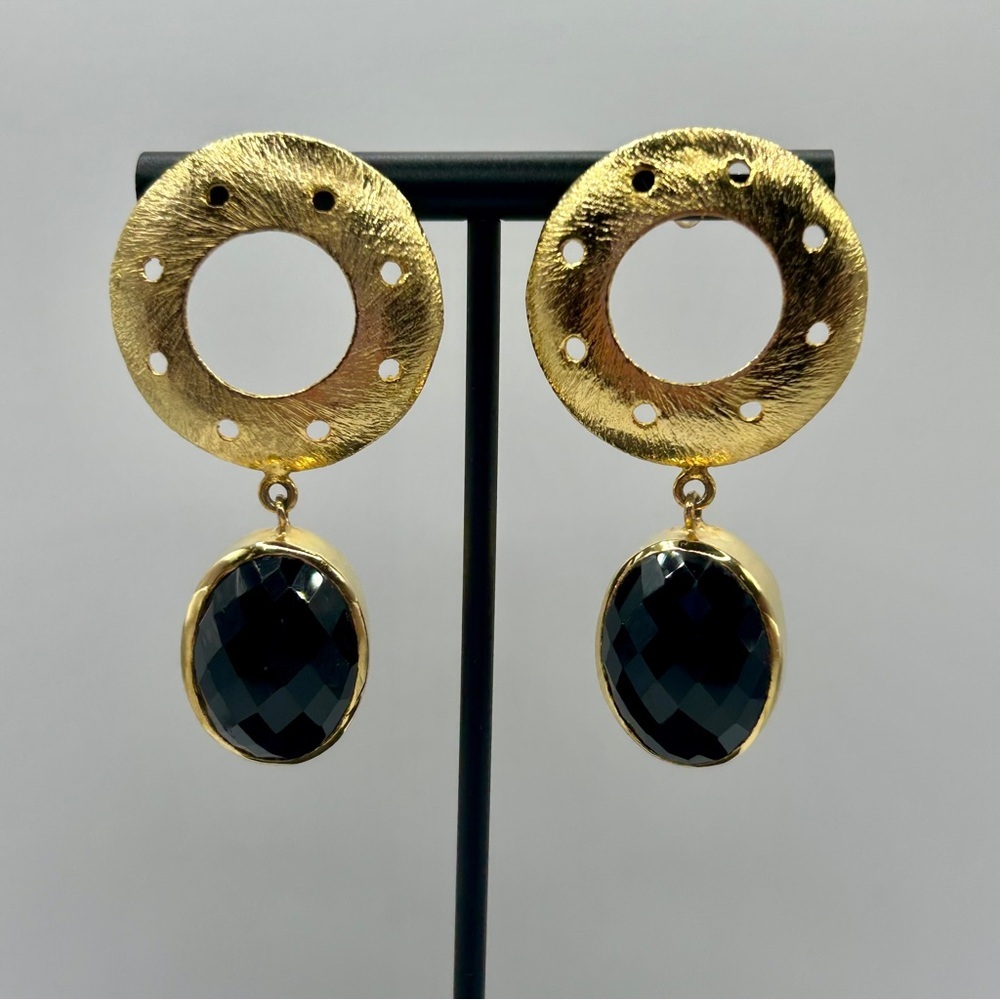 Bold Gold & Faceted Glass Stone Statement Earrings